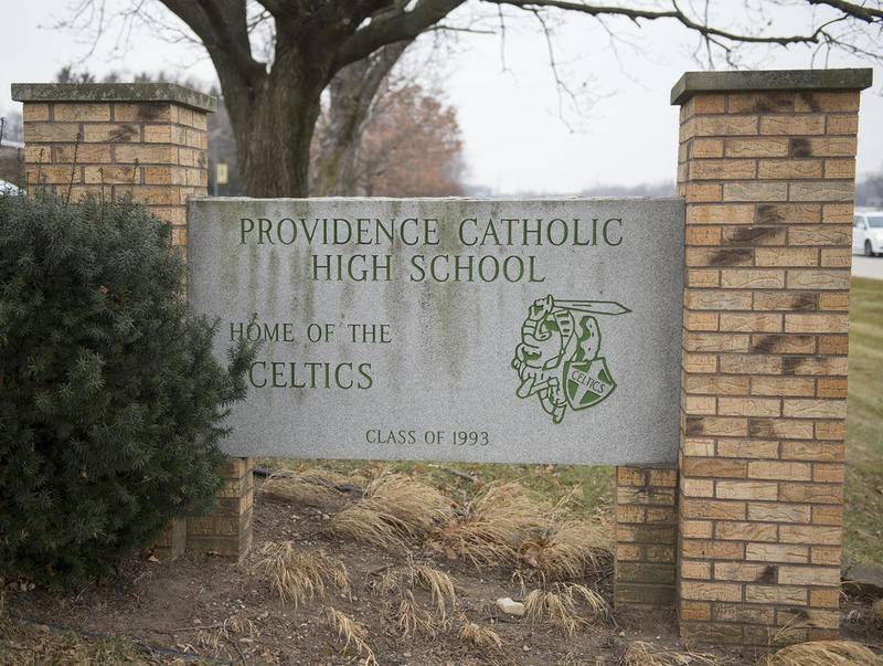 The front sign of Providence Catholic High School is seen Friday in New Lenox.