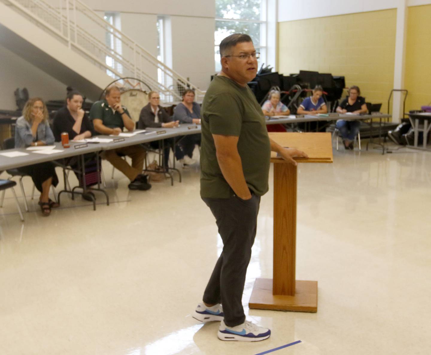 Eddie De La Rosa speaks during a Cary School District 26 Special Board of Education Meeting Wednesday, Sept. 6, 2023 at the Cary Junior High School in Cary, to vote on the transportation project site design concept and project timeline. The plan paves the way for Maplewood Elementary to be tore down and the construction of new and larger transportation center.