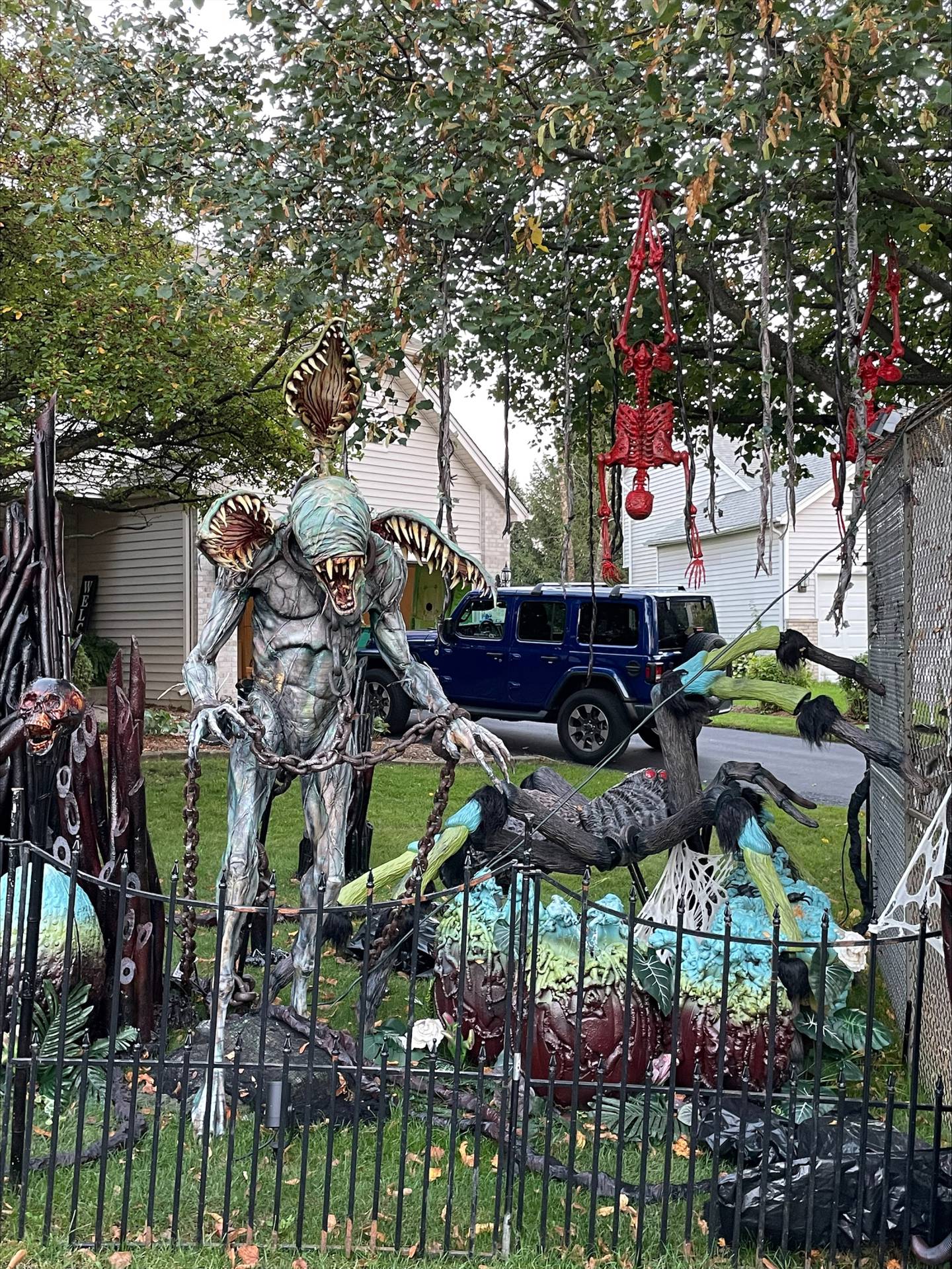 Dave and Audrey Appel's home at1806 Whispering Oaks Court, Plainfield. is back with its scary Halloween display, retaining many of the "Stranger Things" themes from 2022 and with some extra ghoulishness.