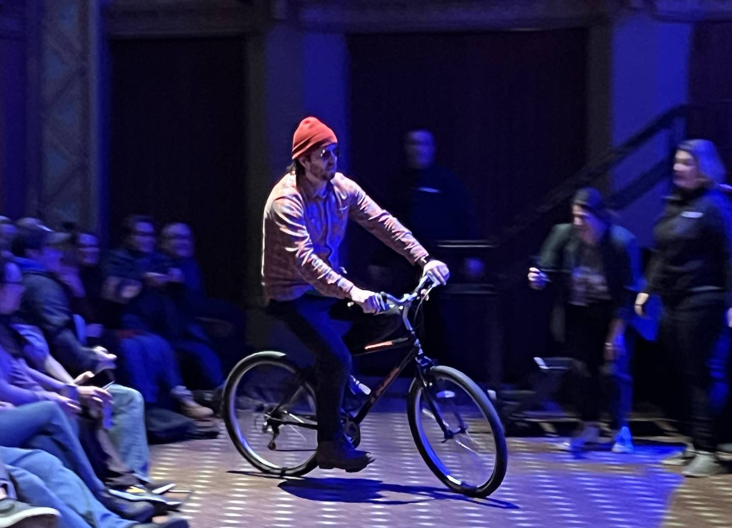 Jon Heder, the actor who plays the title character in "Napoleon Dynamite" rode into the Egyptian Theatre on a bicycle on Jan. 21, 2024.