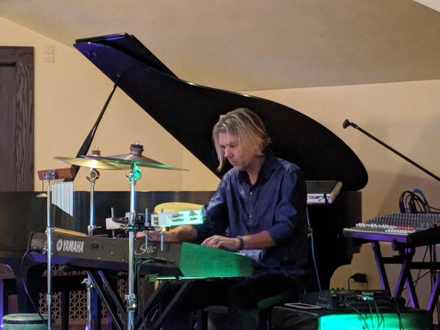 Mannheim Steamroller drummer Tom Sharpe, of Oswego, performs Oct. 13, 2019, at the St. Charles Public Library as part of the library's Sunday concert series.