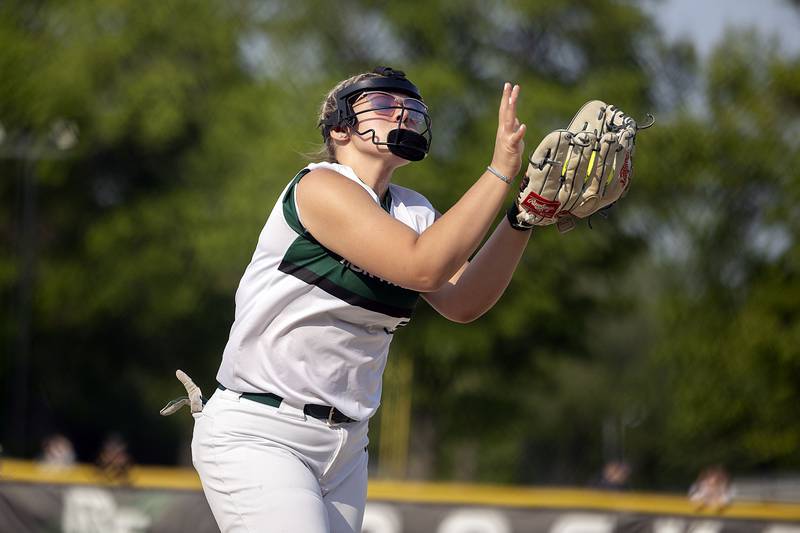 North Boone’s Kamryn Spohr hauls in a pop fly against Rock Falls Friday, May 19, 2023.