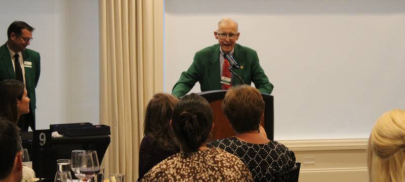 Bob Blazier accepting the Crystal Lake Chamber of Commerce Lifetime Achievement Award on Thursday.
