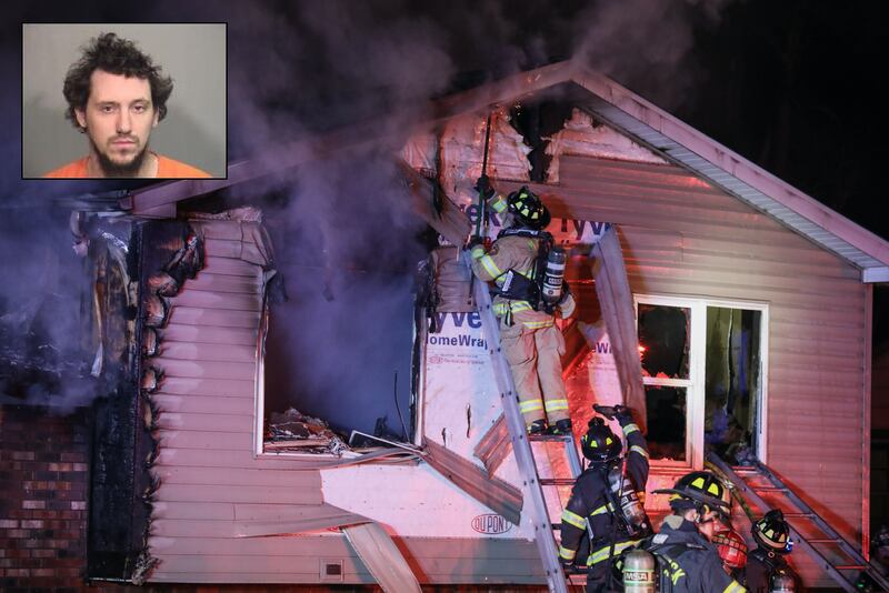 Firefighters from the McHenry Township Fire Protection District respond to a house fire Saturday, Dec. 11, 2021, in the 500 block of Sunrise Drive in unincorporated McHenry County near Johnsburg. Inset: Alexander P. Campos.