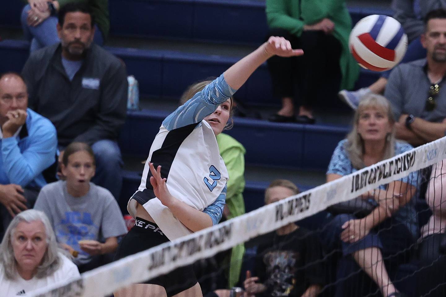 Joliet Catholic's Brook Simon hits a shot against Lincoln-Way EastÕ on Monday, Sept. 23, 2024 in Joliet.