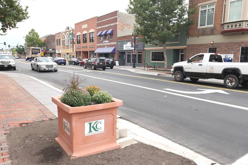 Lincoln Highway Thursday, Aug. 25, 2022, from Second Street looking east after after the recent downtown DeKalb renovations.