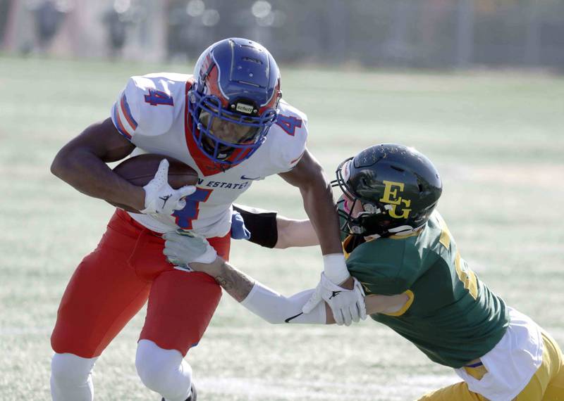 Hoffman Estates' Xavier Martnez, 4, looks for running room past Elk GroveÕs Garrett Ewen, 2, Saturday October 29, 2022 in Elk Grove Village.