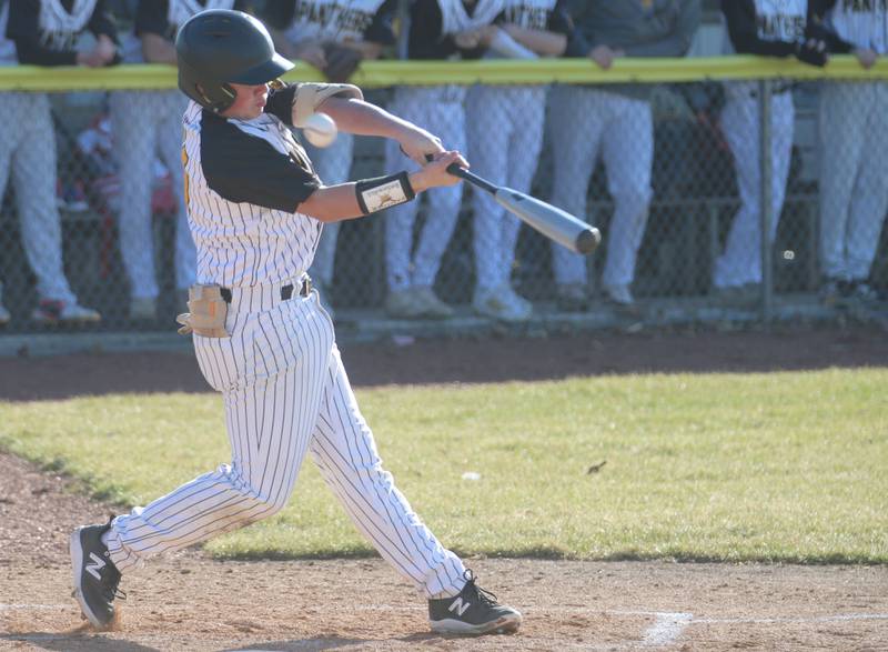 Putnam County's Tayton Kays strikes out swinging against Hall on Monday, March 17, 2025 at Putnam County High School.