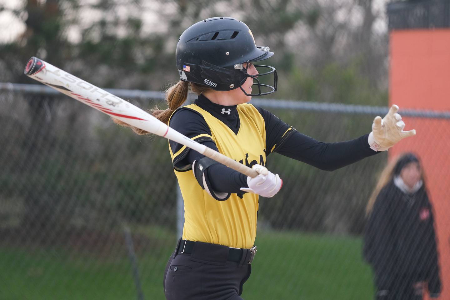 Joliet West’s Avery Houlahan connects against Minooka. Wednesday, April 27, 2022, in Minooka.