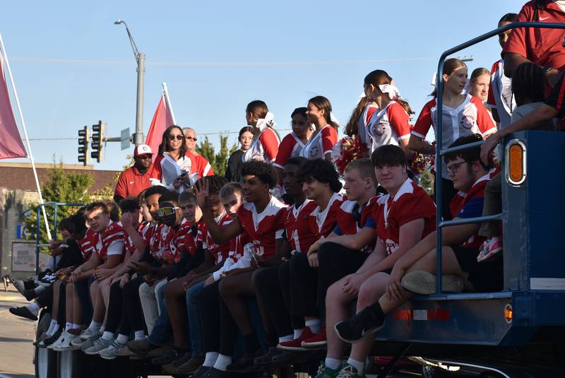 The Streator High School football team makes its way through the homecoming parade Wednesday, Oct. 2, 2024, on Main Street.
