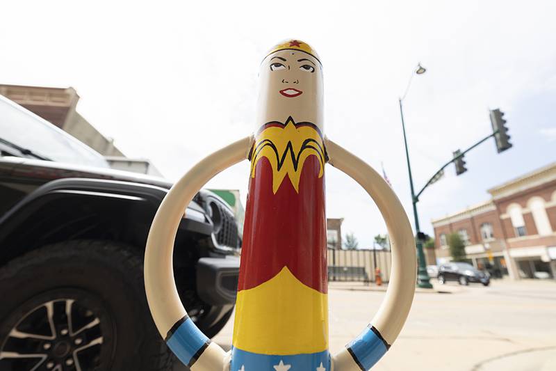 Wonder Woman takes her post at the corner of First Street and Peoria in Dixon.