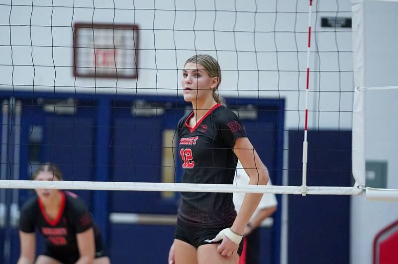 Benet’s Carolyn ( Lynney) Tarnow (12)during a Class 4A West Aurora Sectional semifinal volleyball match against Wheaton Warrenville South at West Aurora High School on Tuesday, Nov. 5, 2024.