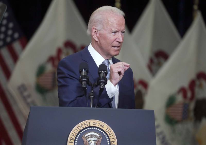 President Joe Biden speaks at McHenry County College Wednesday, July 7, 2021 in Crystal Lake.