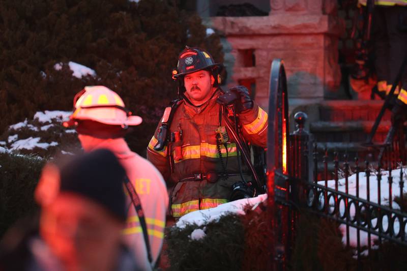 Firefighters work the scene of a fire at the Haley Mansion in Joliet on Wednesday 1st, 2023.