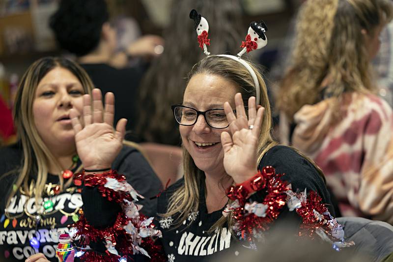 Shandra Strow celebrates a BINGO win Thursday, Nov. 16, 2023 in Rock Falls.