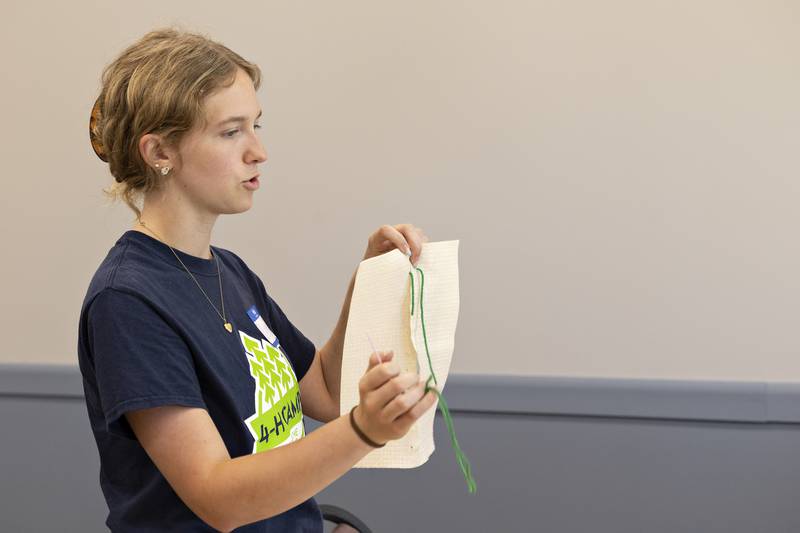 Whiteside County 4H instructor Hannah Zinke of Morrison leads an instruction on animal suturing Monday, July 28, 2025, at the Rock Falls Library.