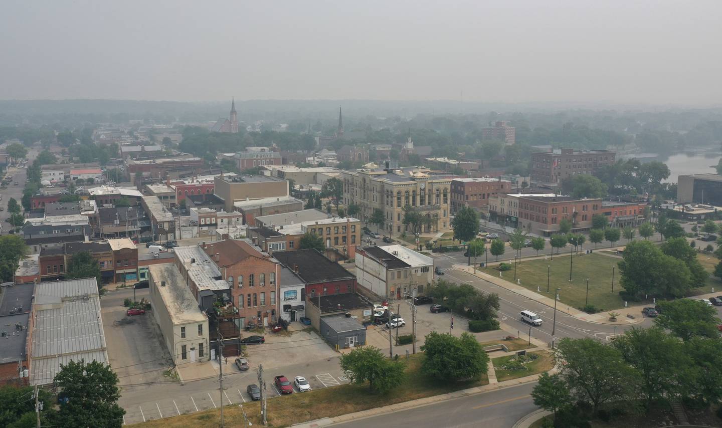 Haze from the Canadian wildfires sweeps across downtown Ottawa on Tuesday, June 27, 2023.