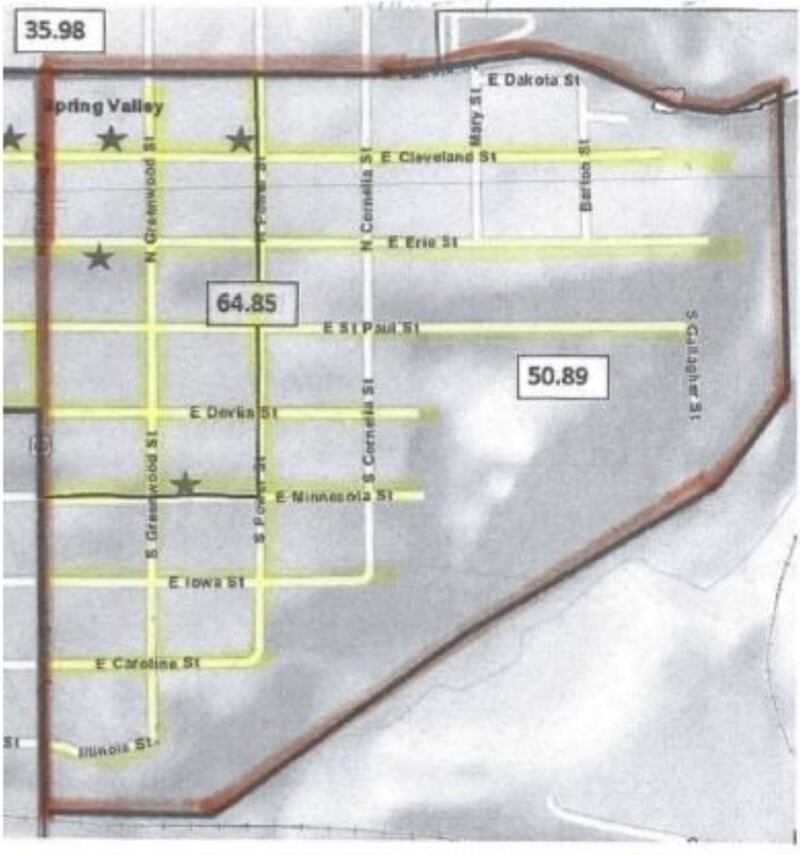 A map of the area that would be the recipient of a neighborhood improvement grant in Spring Valley.