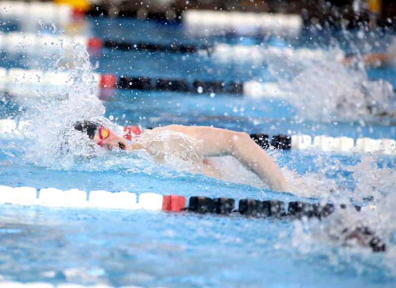Marmion’s Braden Nagel competes in the 200-meter freestyle consolation heat during the IHSA Boys State Championships on Saturday, March 1, 2025 at the FMC Natatorium in Westmont.