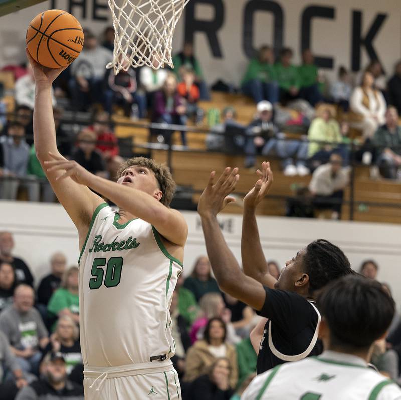 Rock Falls’ Cole Mulnix puts up a shot against Kewanee Wednesday, Nov. 27, 2024, at Rock Falls High School.