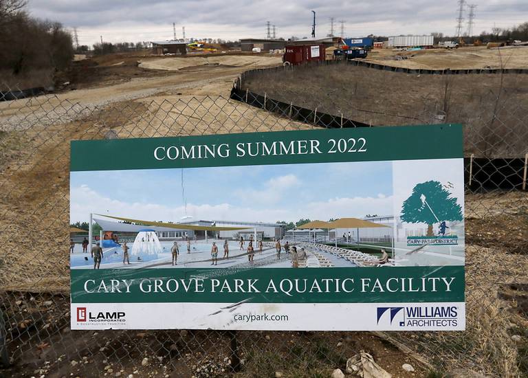 Construction continues on the new Sunburst Bay Aquatic Center that is scheduled to opening this summer. The center is designed to support interests of toddlers to seniors and is located at Cary-Grove Park.