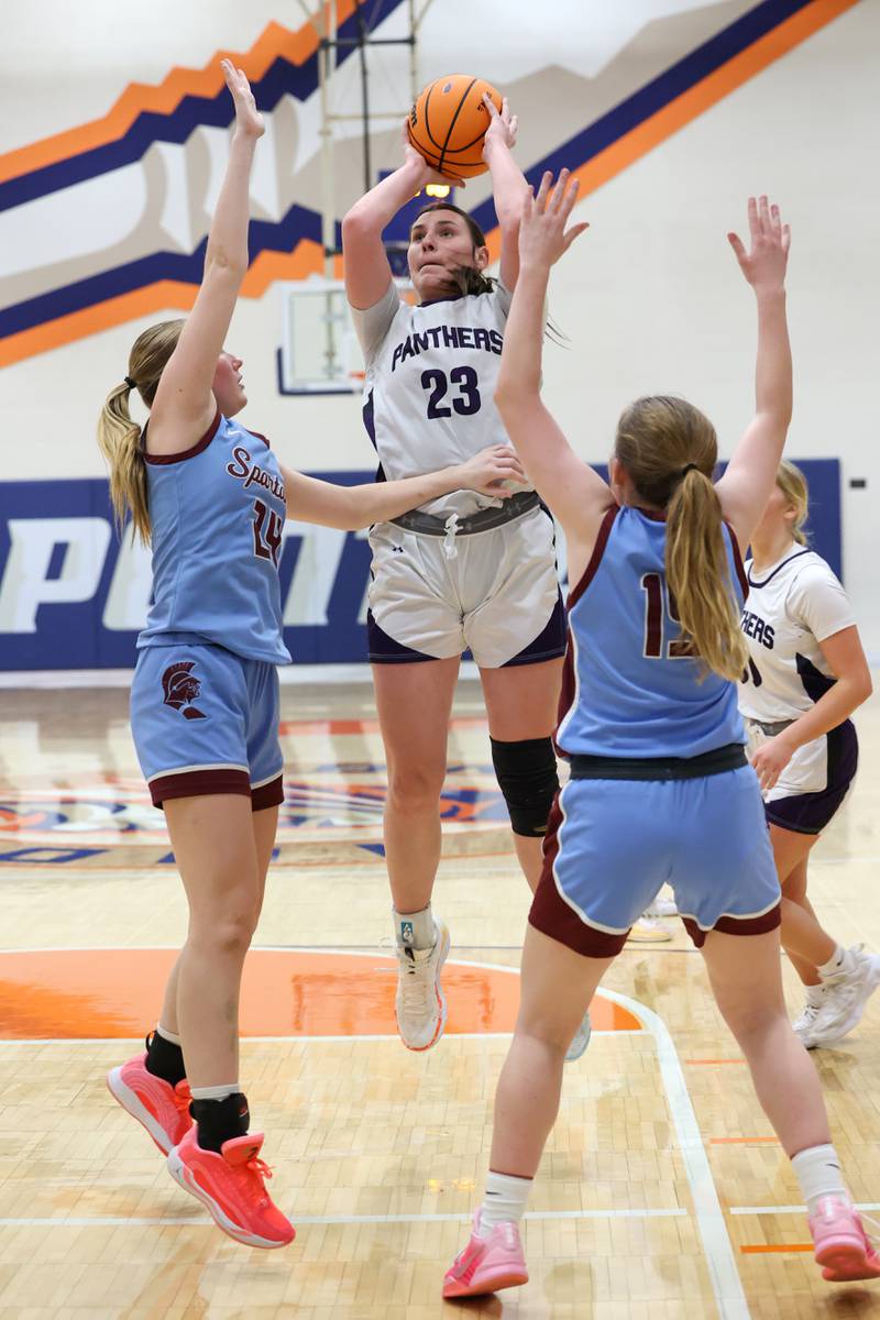Manteno’s during the Panthers’ 44-23 victory over St. Joseph-Ogden in the IHSA Class 2A Pontiac Sectional semifinal on Tuesday, Feb. 24, 2026, at Pontiac Township High School.