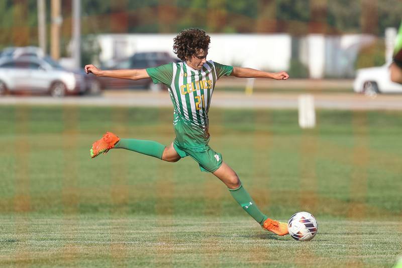 Providence’s Jimmy Piko goes for the cross against Joliet Catholic on Aug. 21, 2023 in New Lenox.