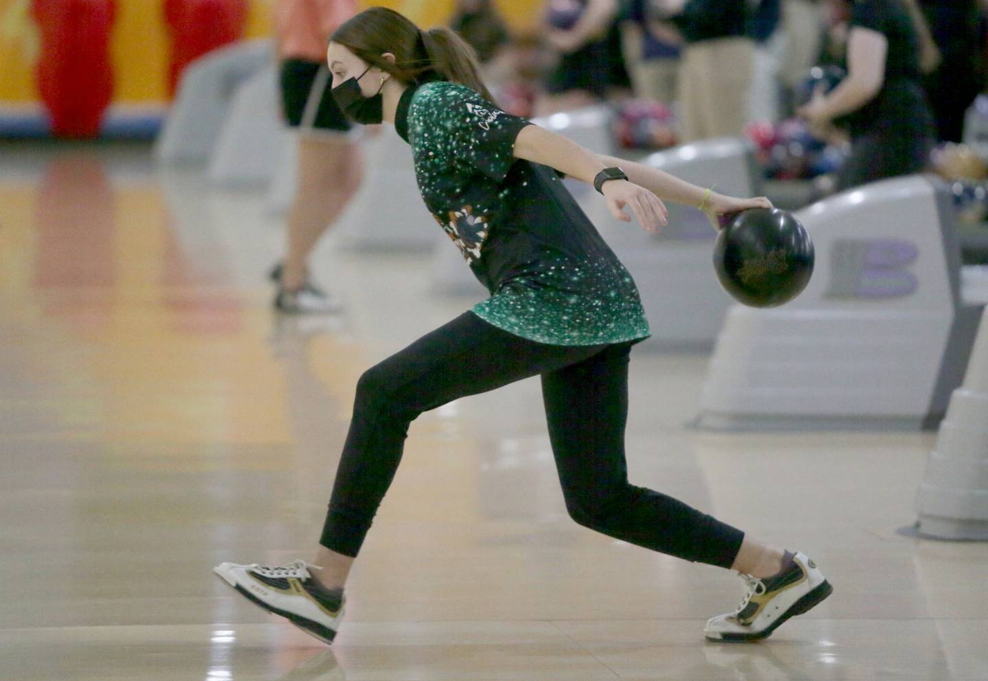 St. Bede's Aubree Acuncius bowls during the La Salle-Peru Sectional held at Illinois Valley Super Bowl on Saturday, Feb. 12, 2022 in Peru.
