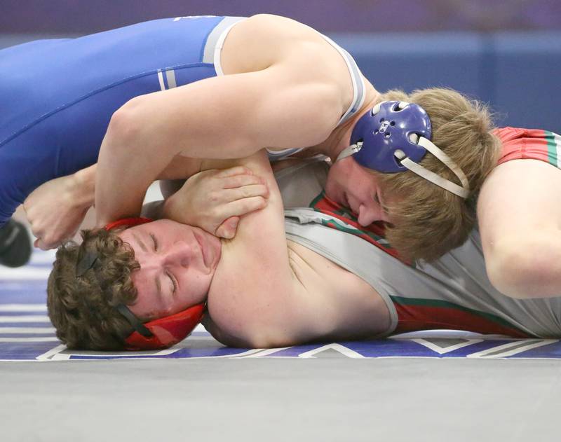 Princeton's Casey Etheridge wrestles L-P's Josh Bickford on Thursday, Jan. 19, 2023 at Princeton High School.