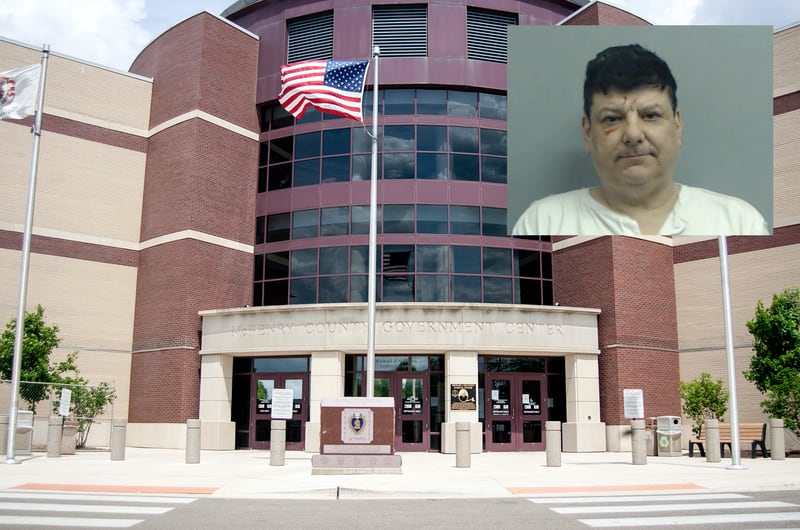 Inset of Rogelio Cantu in front of Northwest Herald file of the McHenry County courthouse.