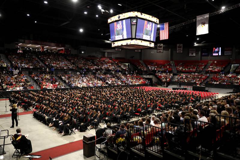St. Charles East graduates are seated during the school’s 2023 commencement ceremony at Northern Illinois University in DeKalb on Monday, May 22, 2023.