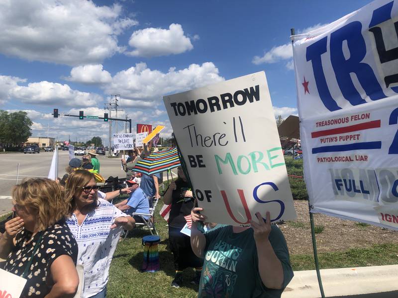 More than 600 people lined Richmond Road on McHenry's north side on Monday, Sept. 1, 2025, as part of the Workers Over Billionaires protest, promoted by Indivisible McHenry County.
