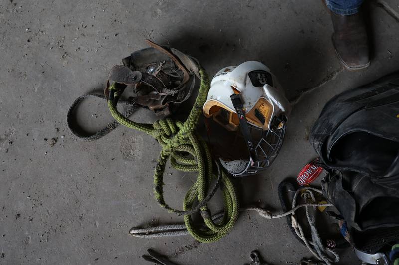 Dominic Dubberstine-Ellerbrock’s sits in a pile before practice. Dominic will be competing in the 2022 National High School Finals Rodeo Bull Riding event on July 17th through the 23rd in Wyoming. Thursday, June 30, 2022 in Grand Ridge.