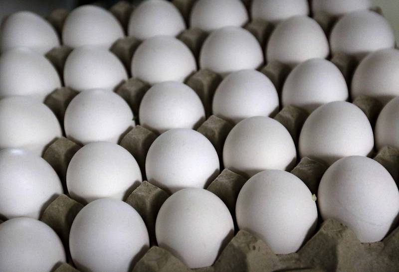 A container of eggs on Friday, March 21, 2025, at Andy's Restaurant, in Crystal Lake.
