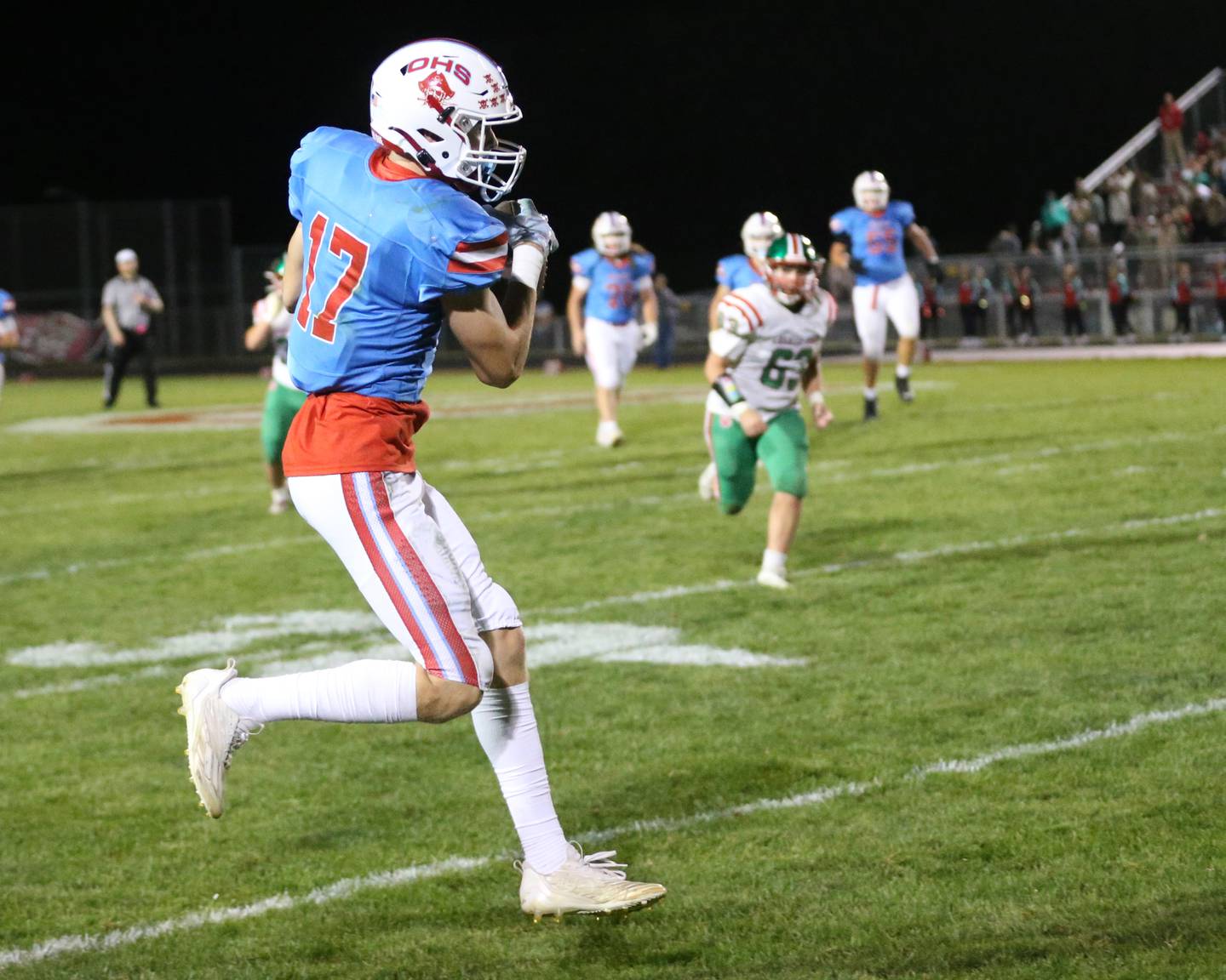 Ottawa's Owen Sanders makes a catch against La Salle-Peru at King Field on Friday, Oct. 4, 2024.