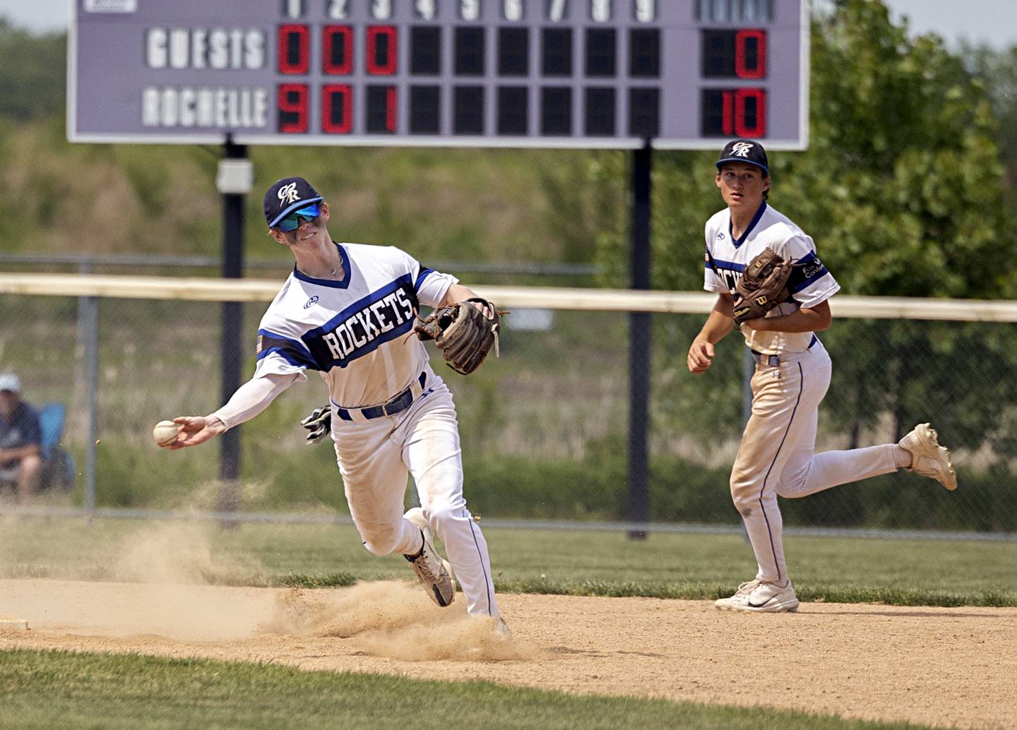 Burlington Central’s Brady Gilroy throws to first for an out against Sterling during a class 3A regional final in Rochelle Saturday, May 27, 2023.
