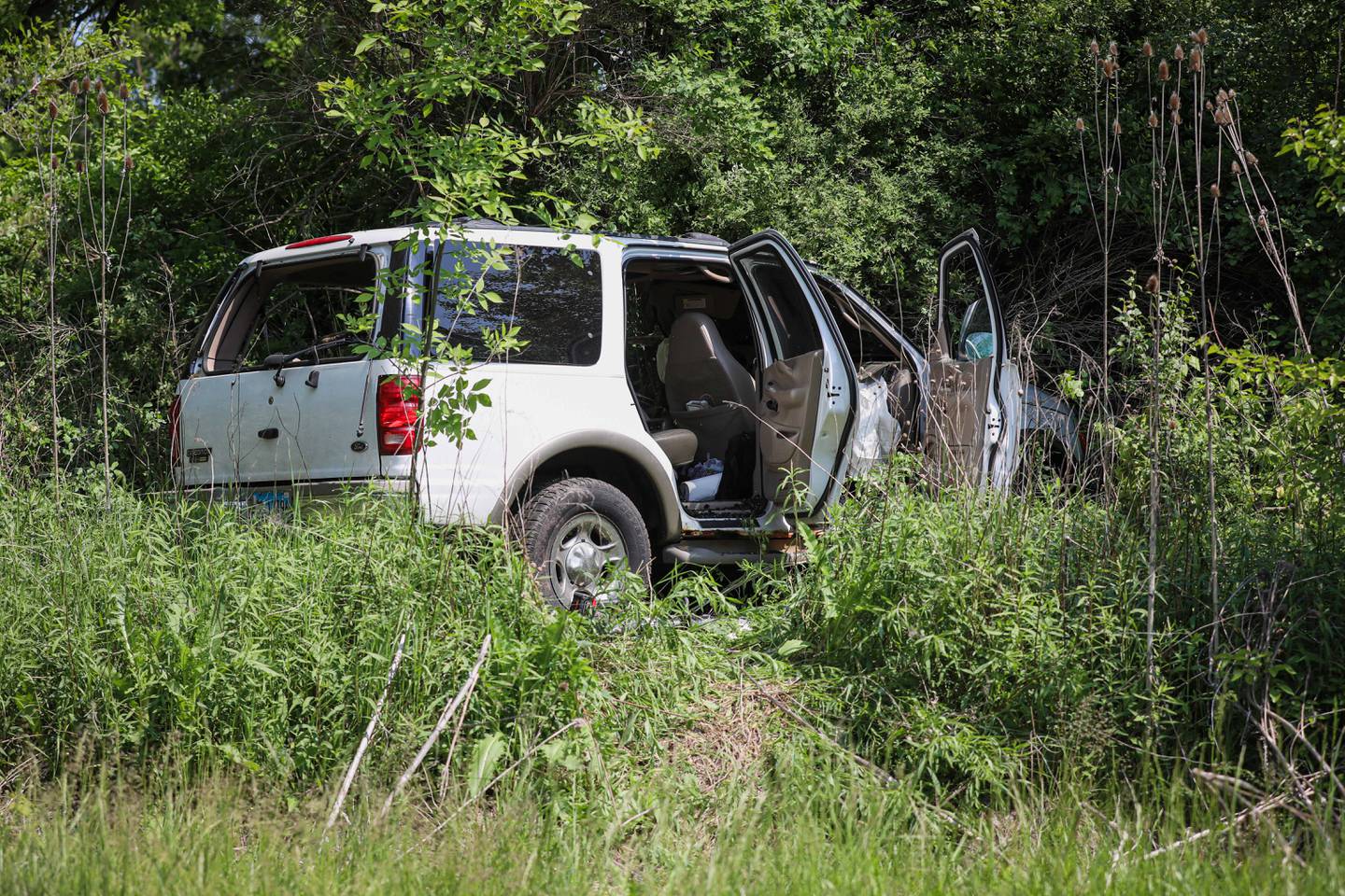 An SUV crashed off the road Sunday afternoon near intersection of Route 173 and Crowley Road near Harvard.