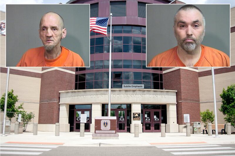 Insets of David W. Stodolny, left, and Matt H. Jones in front of Northwest Herald file photo of the McHenry County courthouse.