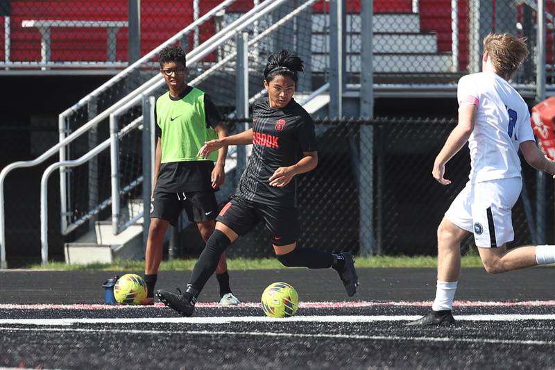 Bolingbrook’s Aiden Montes works the sidelines against Lincoln-Way East on Saturday, Sept. 30, 2023 in Bolingbrook.