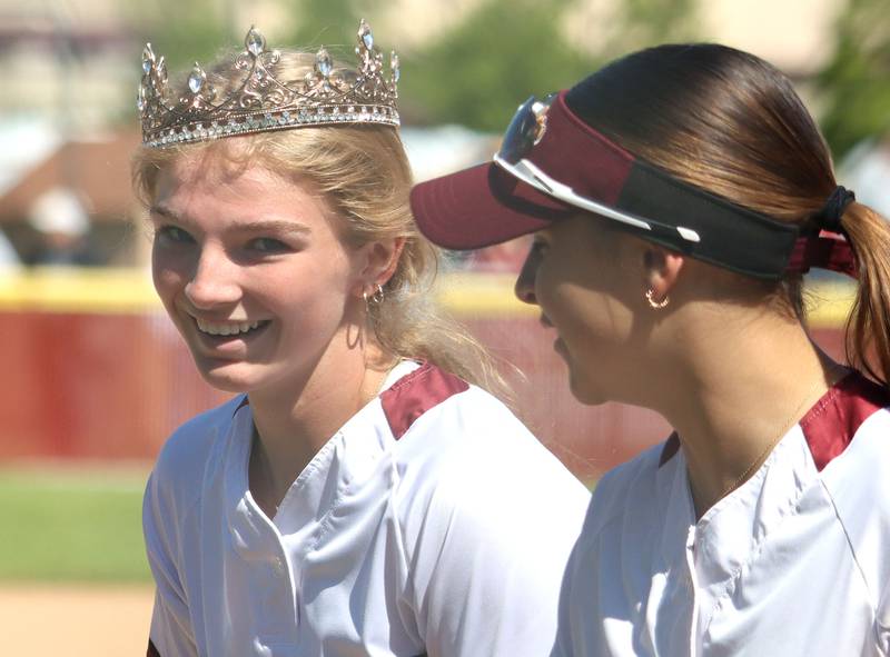 Richmond-Burton’s Rebecca Lanz dons a celebratory crown following a home run against North Boone  in IHSA Class 2A Regional Title Game action softball at Richmond-Burton High School in Richmond  on Saturday, May 24, 2025.
