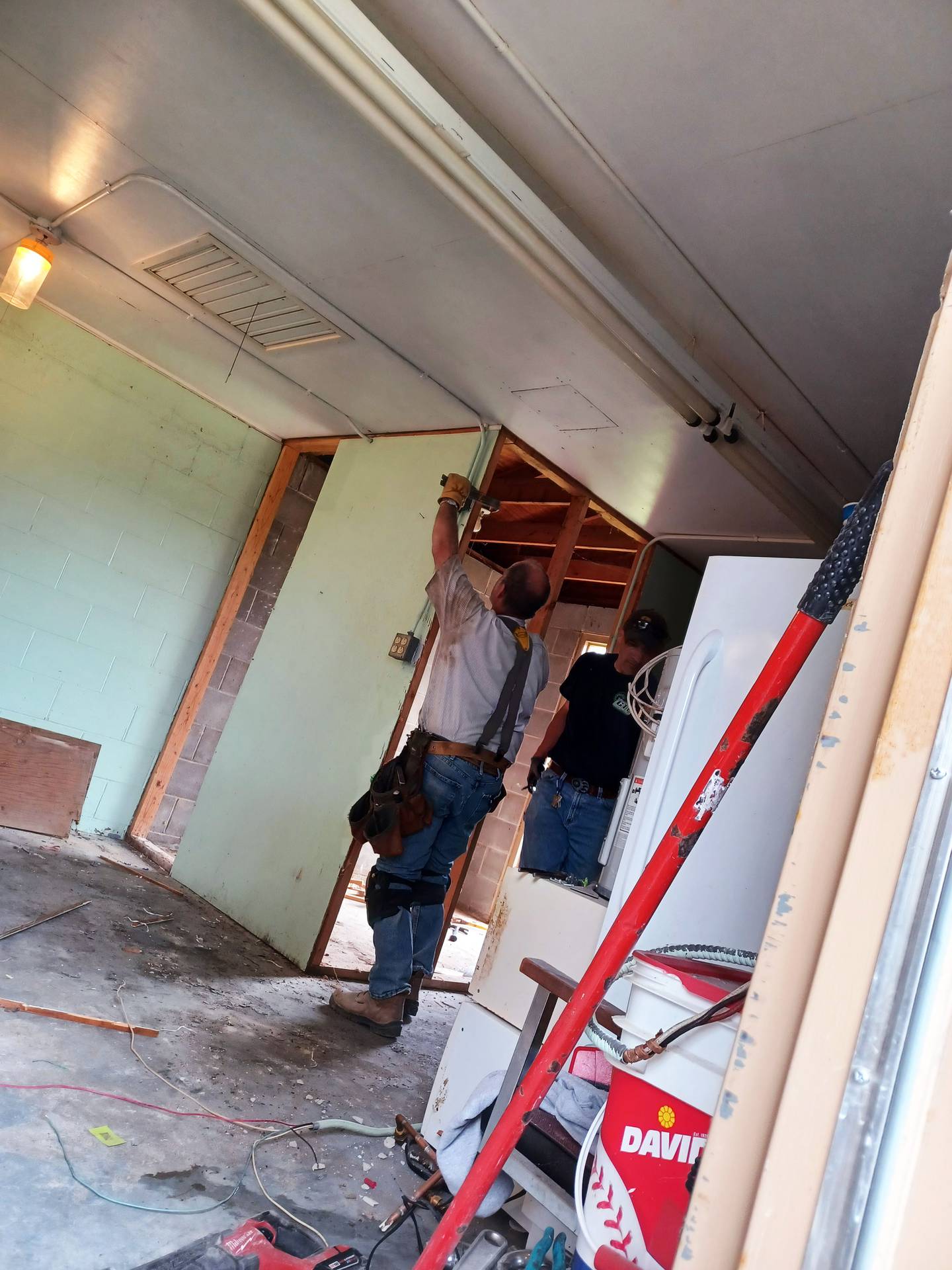 Polo Lions Club members Mark Ebert and Tim Rockwood started on the deconstruction inside the restrooms and concession stand at West Side Park on May 6 around 7 a.m. They removed the toilets, sinks and cement walls between the restrooms and concession stand. They also removed the storage area inside the building. There still is work to be done inside before the new plumbing can be installed.