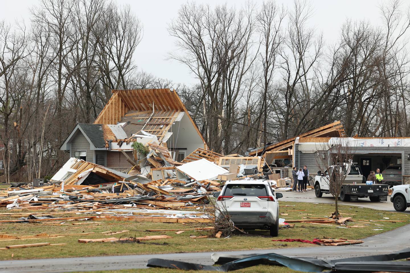 Significant damage to a home on Waldron Road in Aroma Park is seen on March 11, 2026 following a March 10 tornado that passed through Kankakee County.