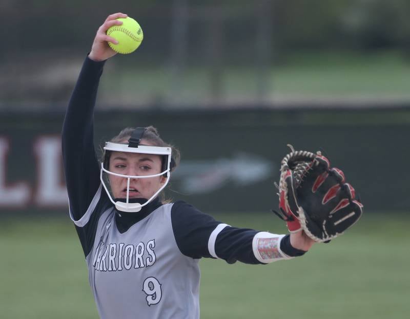 Flanagan-Cornell/Woodland's Shae Simons delivers a pitch to Putnam County on Tuesday, May 2, 2023 at Woodland High School.