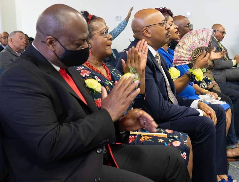 Members of The Way Church of Joliet celebrate its eighth anniversary in April 2022 in its new space on Theodore Street in Joliet.