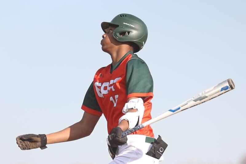 Plainfield East’s Amari McGill connects against Bolingbrook on Monday, March 27, 2023.