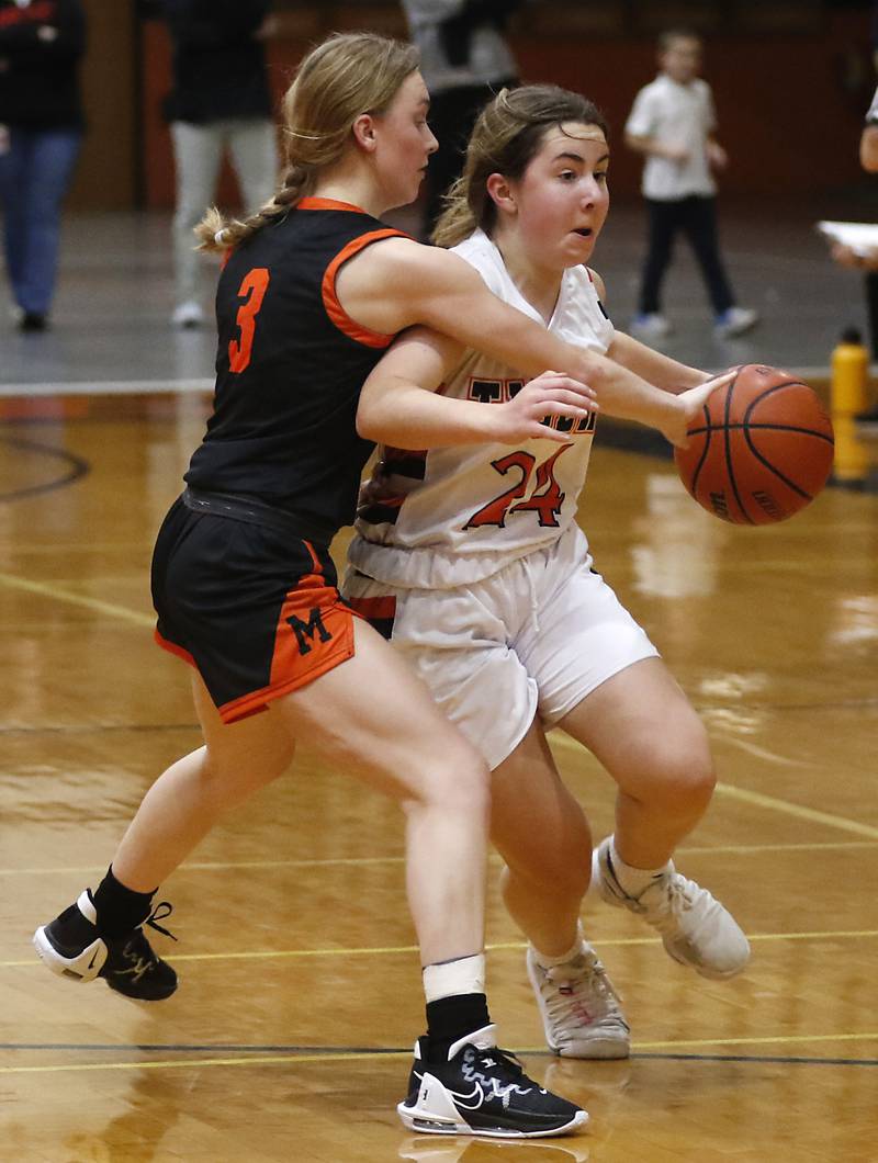 Crystal Lake Central's Katie Barth, right, brings the ball up the court against McHenry's Peyton Stinger during a Fox Valley Conference girls basketball game Tuesday, Nov.. 29, 2022, between Crystal Lake Central and McHenry at Crystal Lake Central High School.
