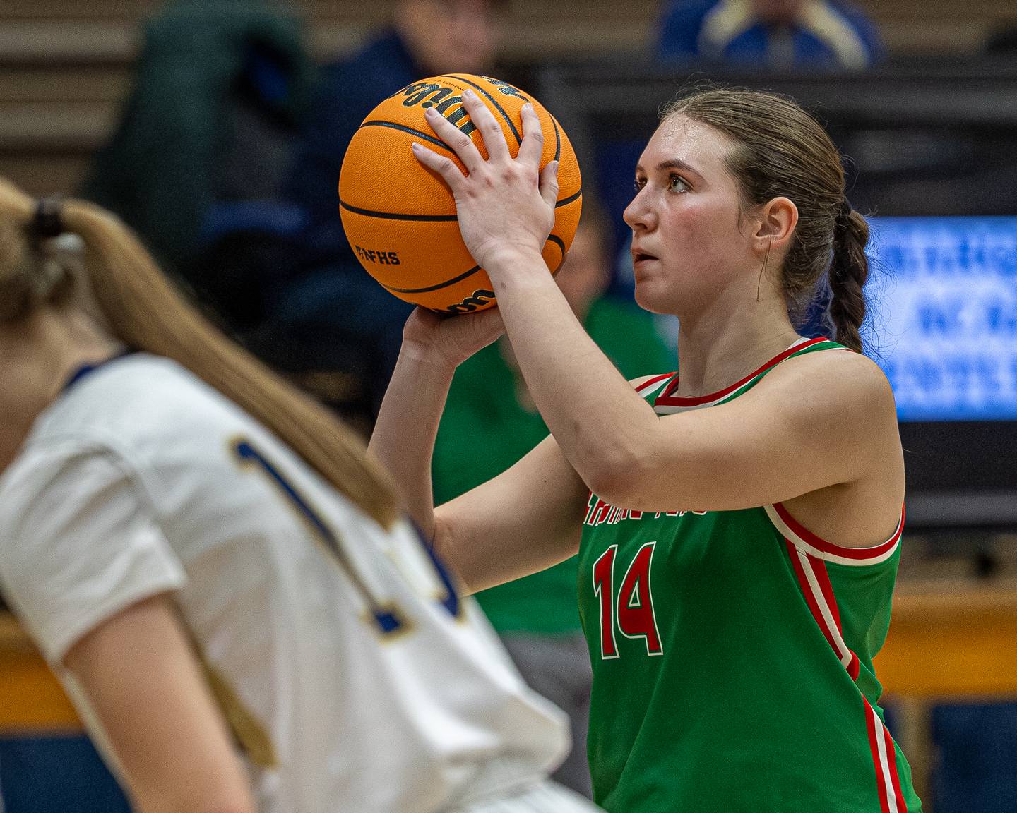 Drew Depenbrock (14) of LaSalle-Peru shoots free-throw on Saturday, January 3, 2026 at Marquette Academy in Ottawa.