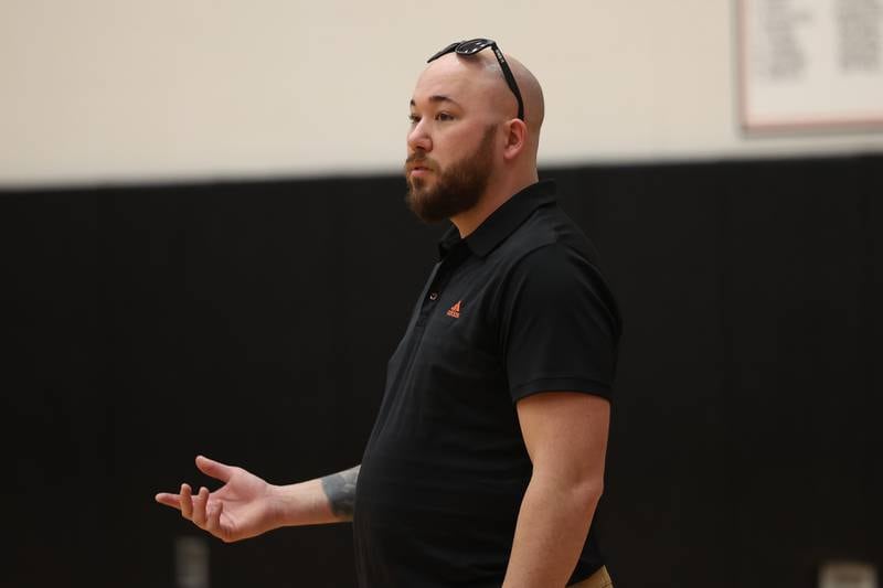 Plainfield East head coach Jeff Wilkie questions a call during the match against Lincoln-Way West on Wednesday, March 22nd. 2023 in New Lenox.