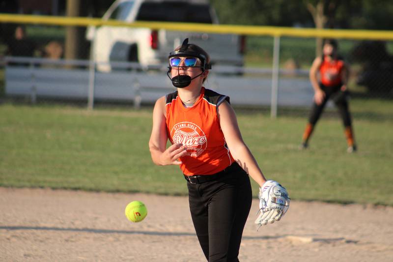 Emileigh Jaegle delivers a pitch for the city champion Blaze 15U at Peck Park in Ottawa.