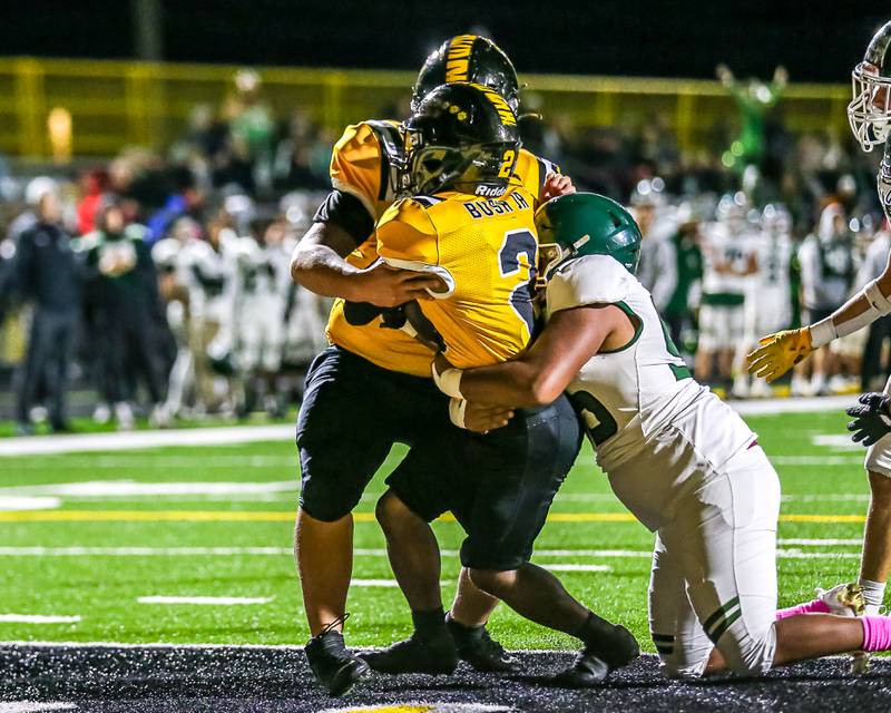 Joliet West's Gerard Bush (2) crosses the goal line during a football game between Plainfield Central at Joliet West on Friday, Oct 25th, 2024  in Joliet.